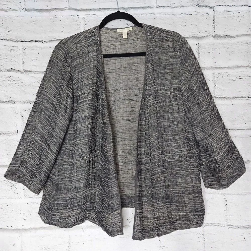 Eileen Fisher Womens Small Organic Linen Gray Lightweight Cardigan Lagenlook
